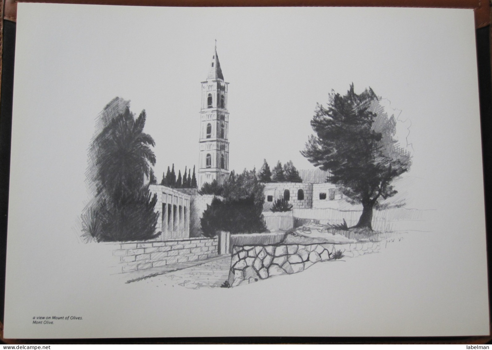 ISRAEL HOLY LAND DRAWING ILLUSTRATION PAINTING TERRE SAINTE RAPHY MAYMON MOUNT OF OLIVES SCOPUS PICTURE POSTCARD PHOTO - Israel