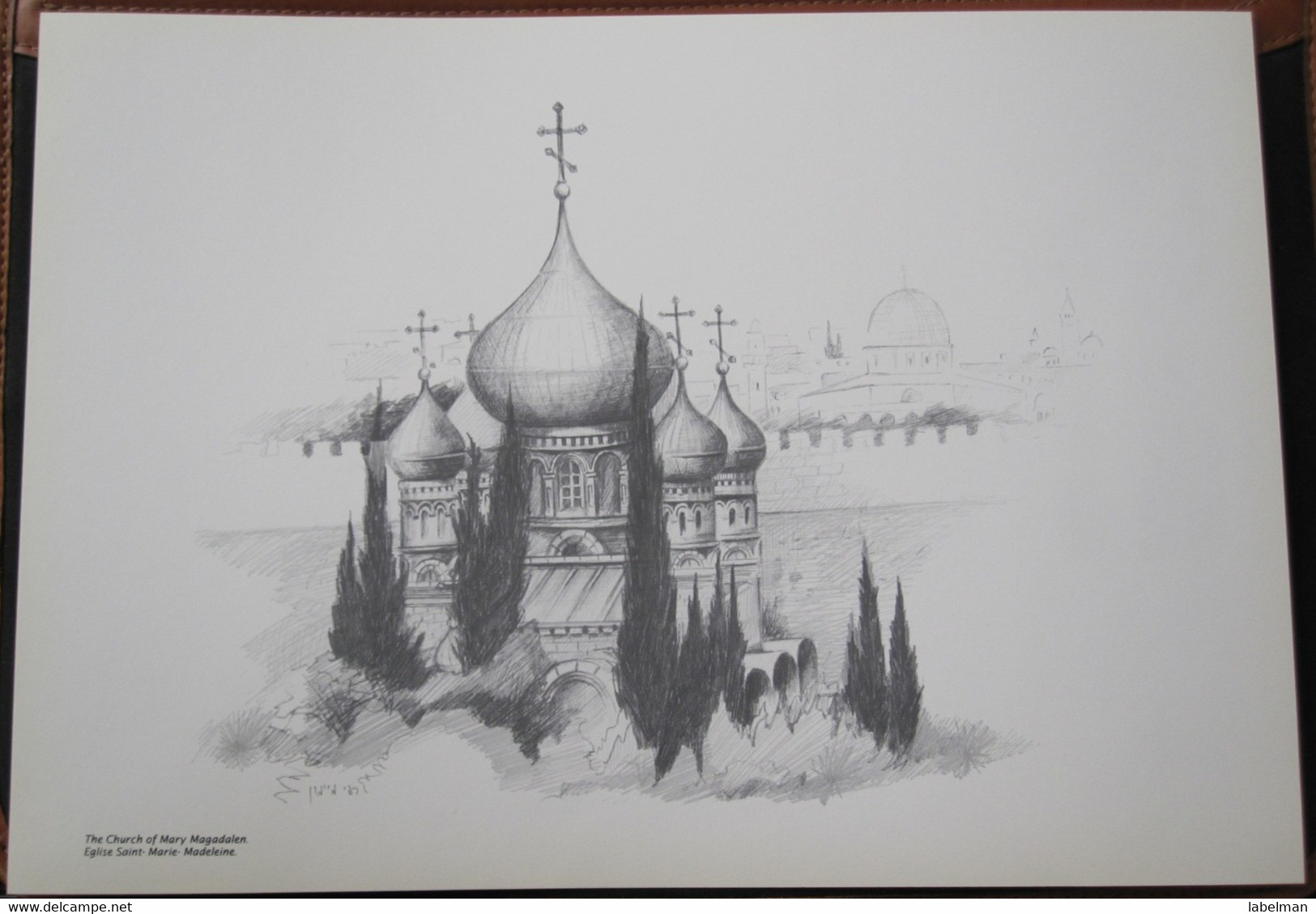 HOLY LAND DRAWING ISRAEL PHOTON PICTURE PAINTING TERRE SAINTE RAPHY MAYMON CHURCH RUSSIAN MAGDALENE POSTCARD 23 X 30 - Israel