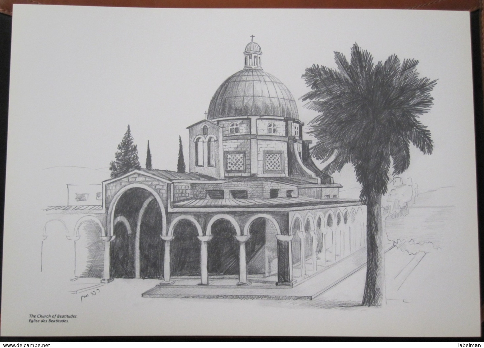 HOLY LAND DRAWING ISRAEL PHOTO PICTURE PAINTING TERRE SAINTE RAPHY MAYMON CHURCH BEATITUDES JERUSALEM 23 X 30 POSTCARD - Israel