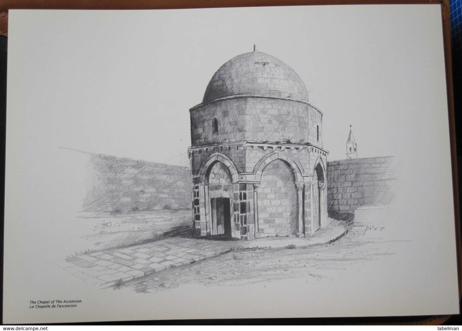 HOLY LAND DRAWING ISRAEL POSTCARD PICTURE PAINTING TERRE SAINTE RAPHY CHAPEL ASCENSION CHAPELLE JERUSALEM EGLISE 23 X 30 - Israël