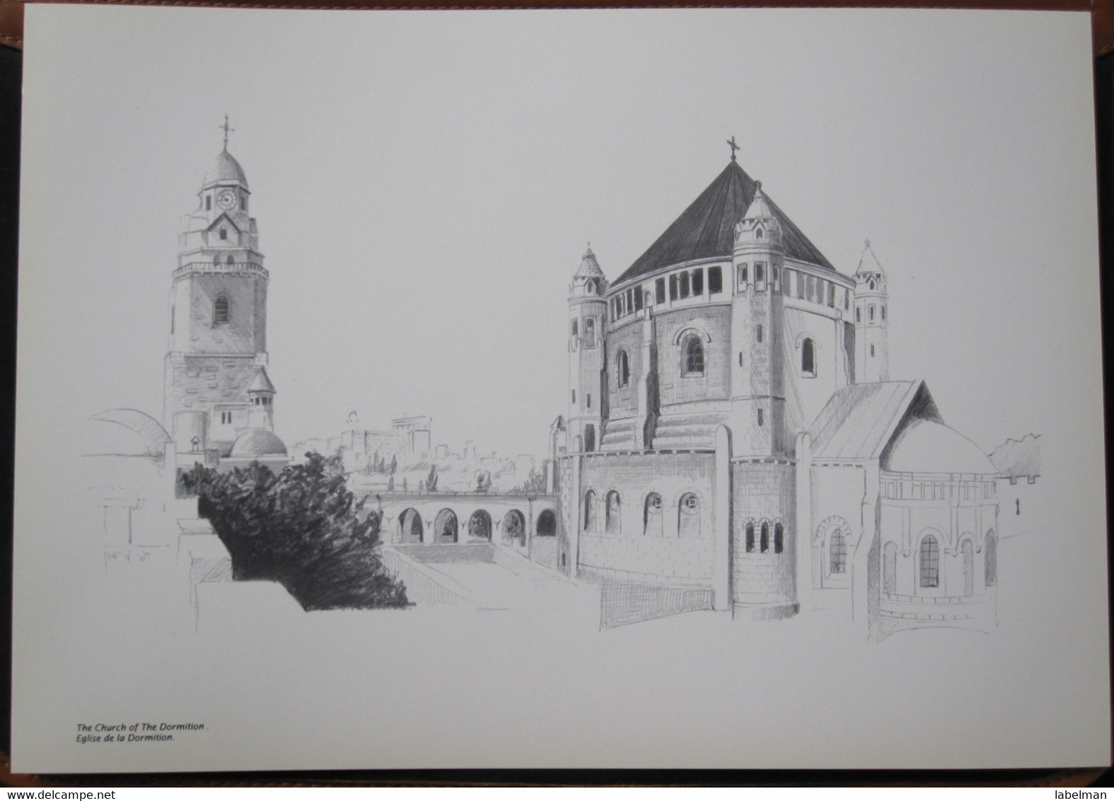 HOLY LAND DRAWING POSTCARD ISRAEL PHOTO PICTURE PAINTING TERRE SAINTE RAPHY DORMITION JERUSALEM EGLISE 23 X 30 - Israel