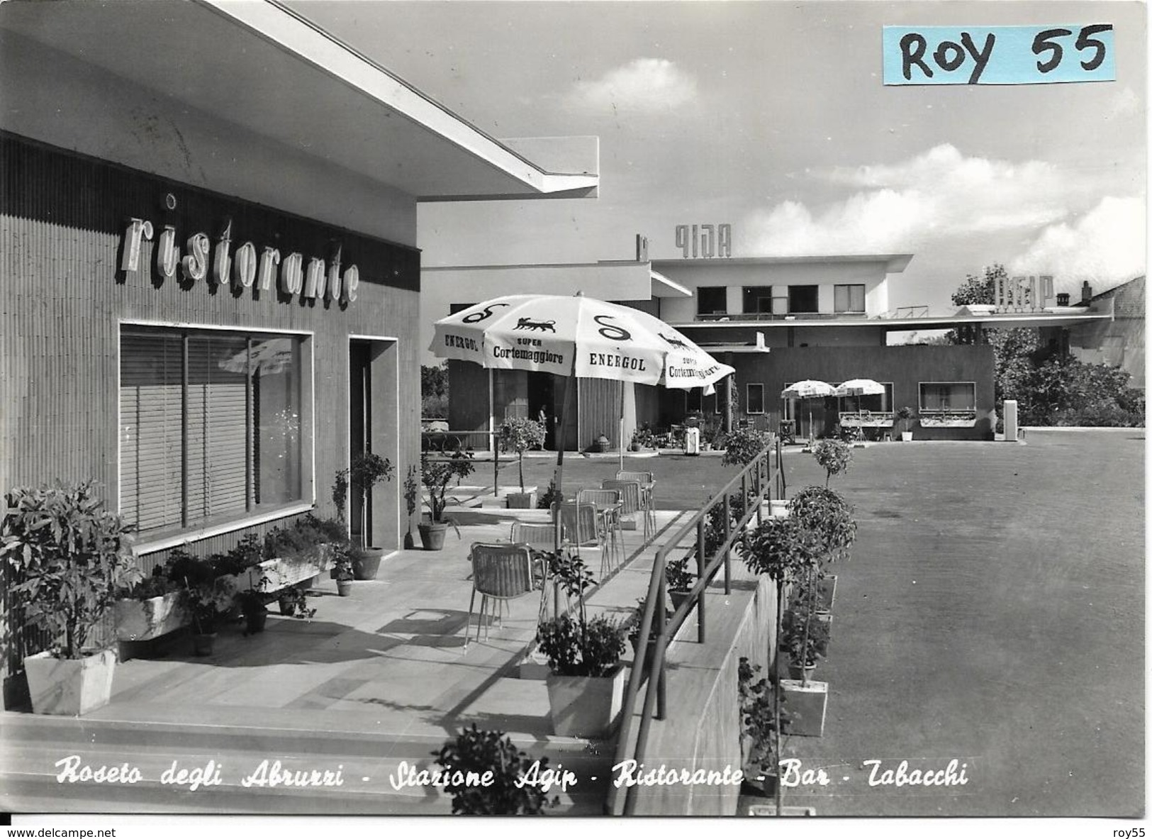 Abruzzo-teramo-roseto Degli Abruzzi Stazione Agip Benzinaio Ristorante Bar Tabacchi Animata Anni 50 - Sonstige & Ohne Zuordnung