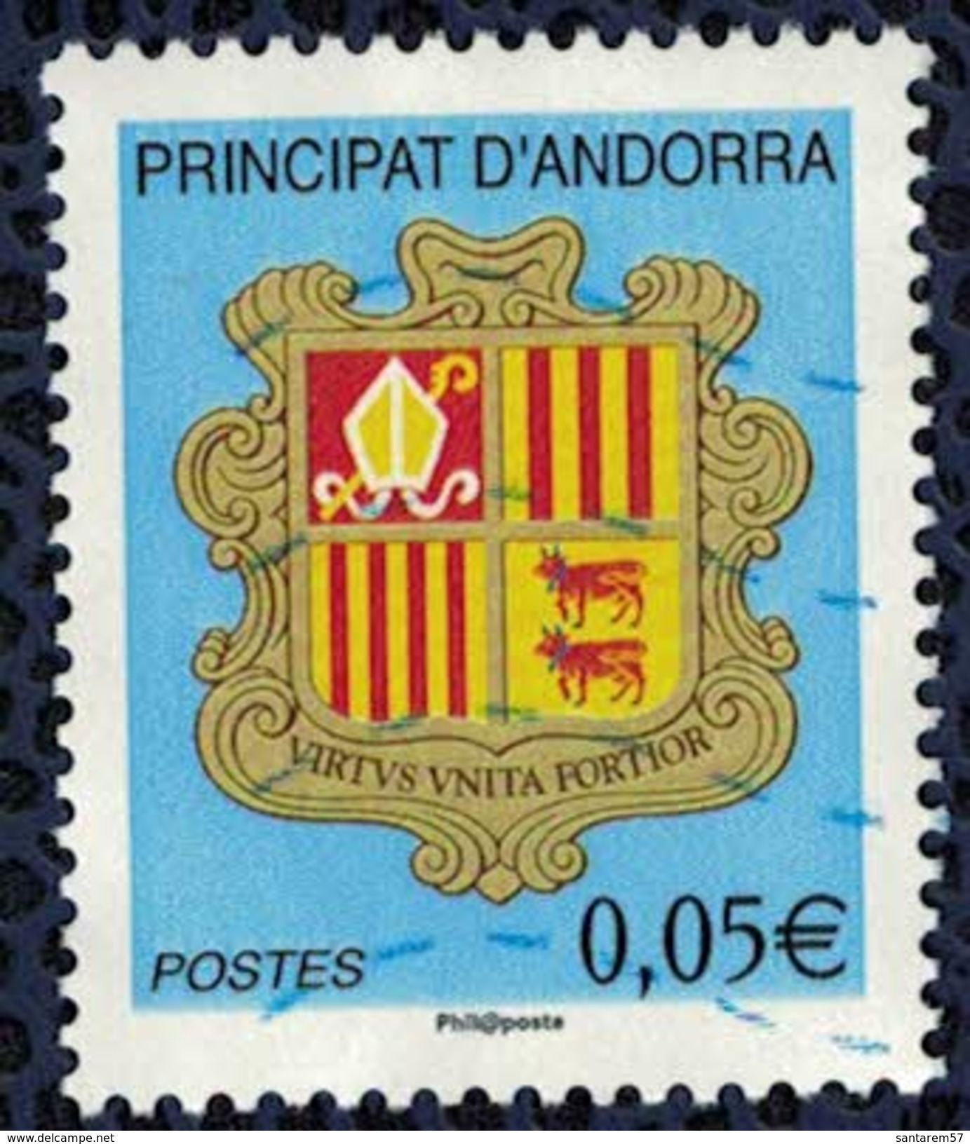 Andorre 2010 Oblitéré Used Coat Of Armes Blason 0,05 Euro SU - Gebruikt