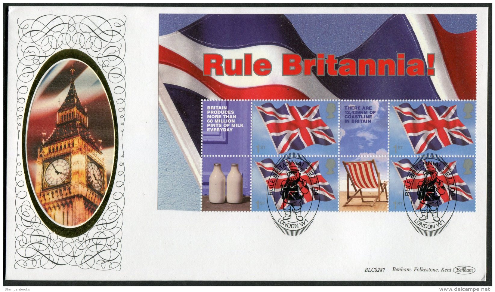 2004 GB Rule Britannia Smiler FDC. British Bulldog, Big Ben Clock, Benham BLCS287 Silk First Day Cover - Smilers Sheets