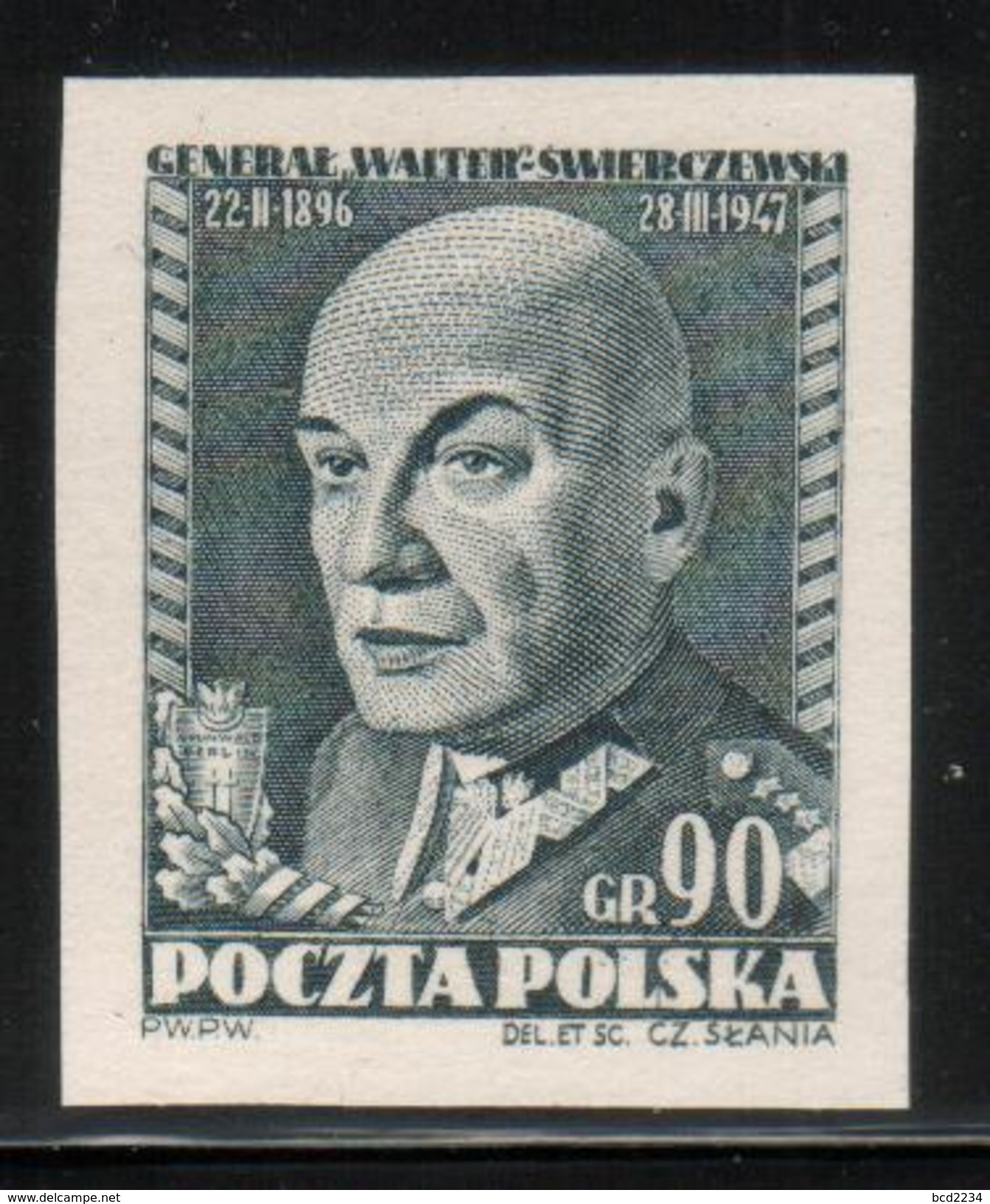 POLAND SLANIA 1952 RARE GEN SWIERCZEWSKI BLACK PROOF !!!!! WW2 ARMY SOLDIERS WORLD WAR II Russia Spain Spanish Civil War - Essais & Réimpressions