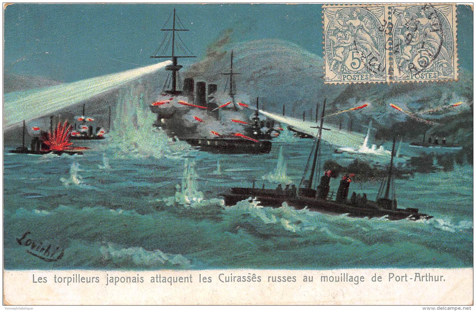 THEME GUERRE RUSSO JAPONAISE 1905 / Torpilleurs Japonais Attaquent Les Cuirassés Russes - Guerres - Autres