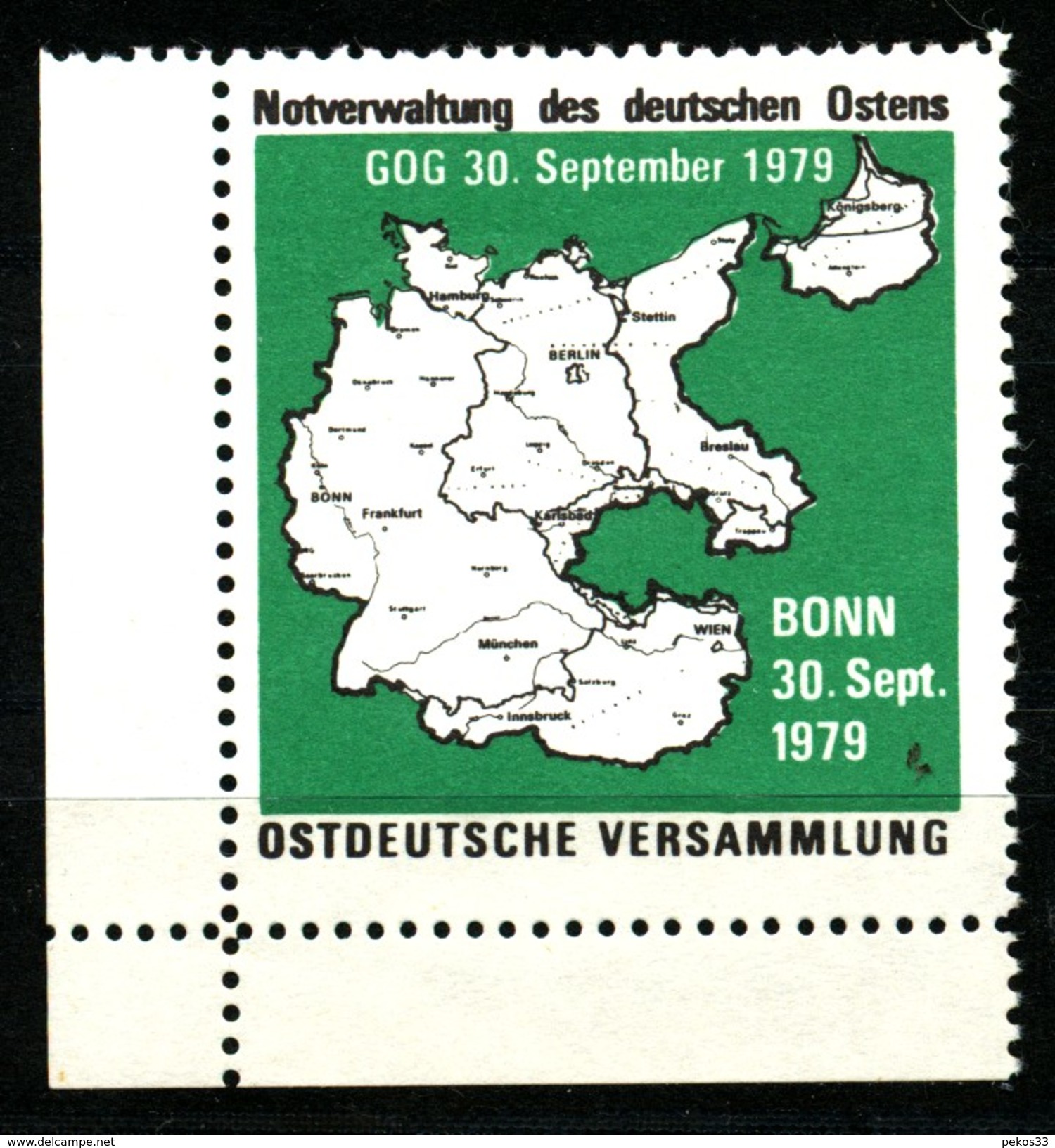 Vignette-  Notverwaltung Des Deutschen Ostens   1979    Ungebraucht / Ohne Gummierung - Vignetten (Erinnophilie)