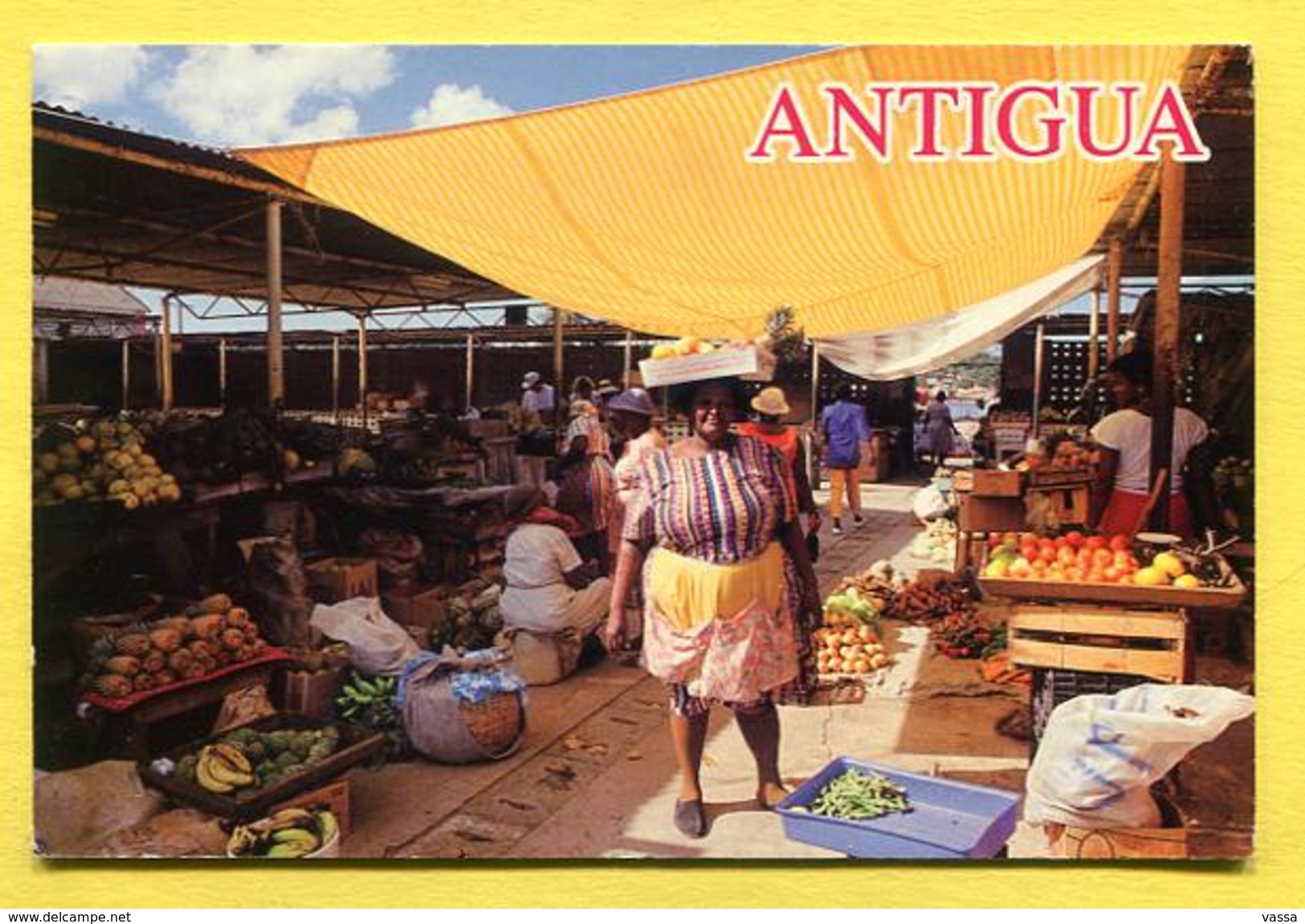 ANTIGUA  , West Indies - Fruit Vendor In The Market " The Bridge". Stamp Franked In PIGEON GUADELOUPE - Antigua Und Barbuda