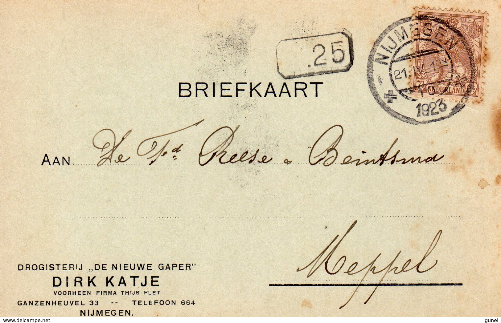 1923 Bk Met Firmalogo Van NIJMEGEN Naar Meppel - Brieven En Documenten