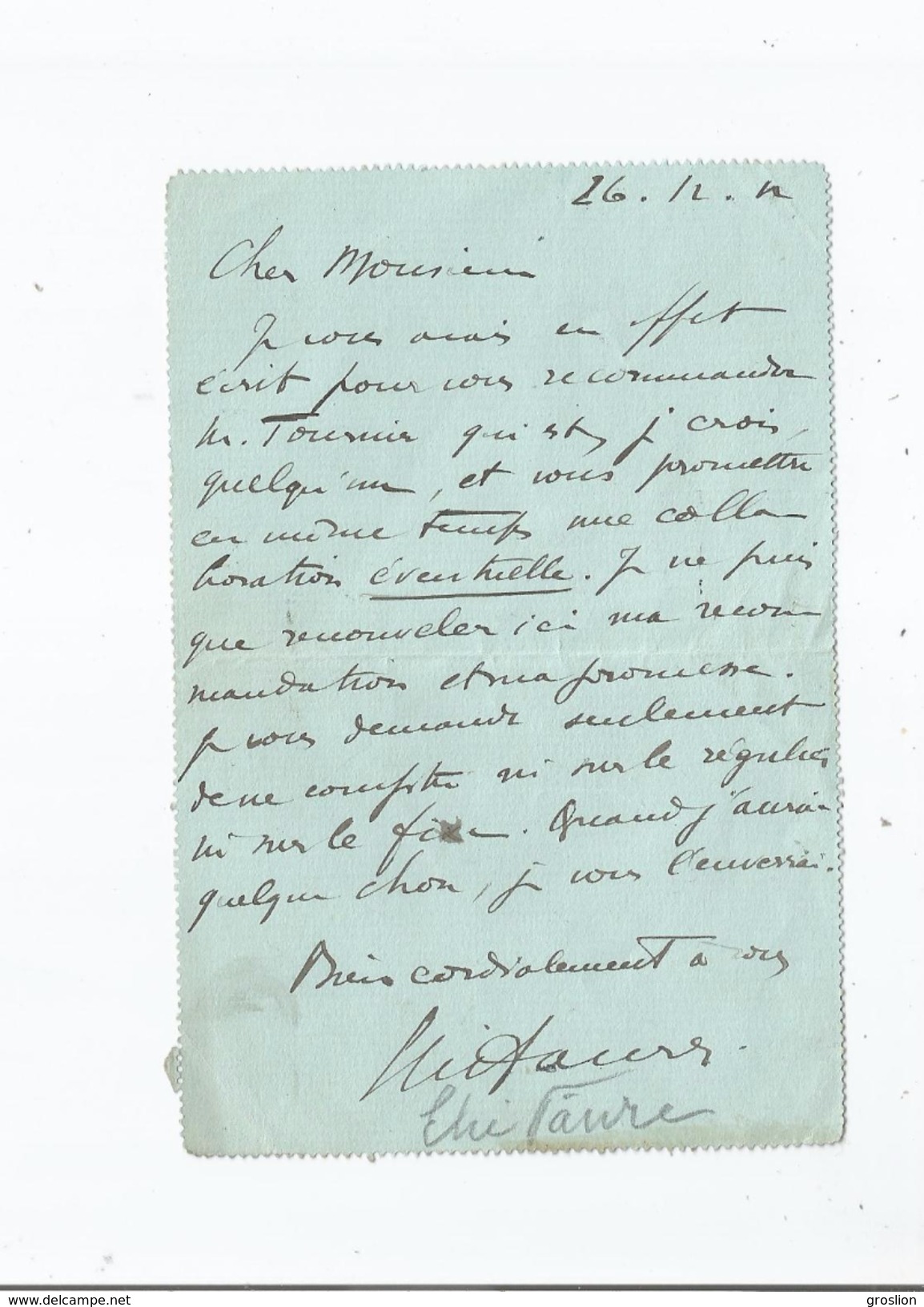 ELIE FAURE (1873 STE FOY LA GRANDE 1937 PARIS) MEDECIN HISTORIEN DE L'ART ET ESSAYISTE FRANCAIS LETTRE A SIGNATURE 1912 - Sonstige & Ohne Zuordnung