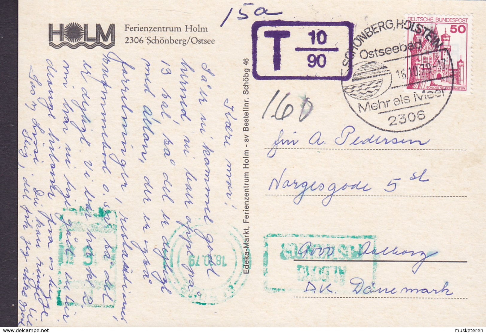 Germany PPC Ferienzentrum Holm SCHÖNBERG Holstein Ostseebad 1979 TAXE T-Cancel Nachporto (2 Scan) - Schoenberg