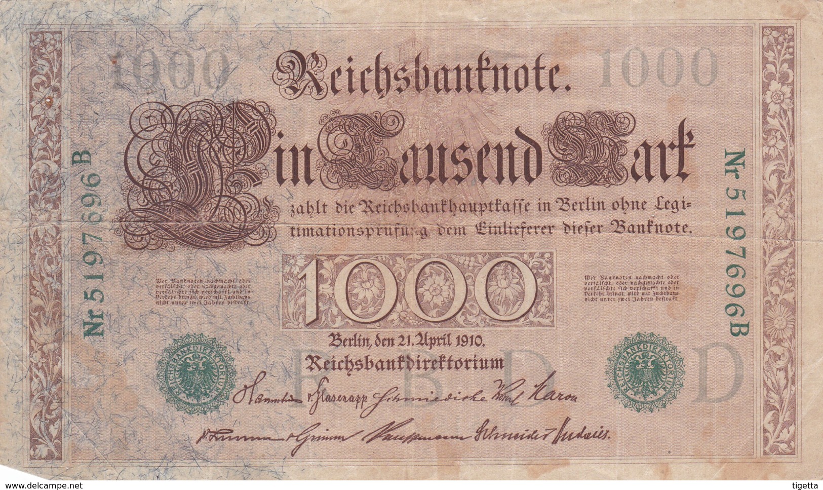 GERMANIA REICHSBANCONOTES  IMPERO TEDESCO  1000  MARK 1910 CIRCOLATA - 1.000 Mark