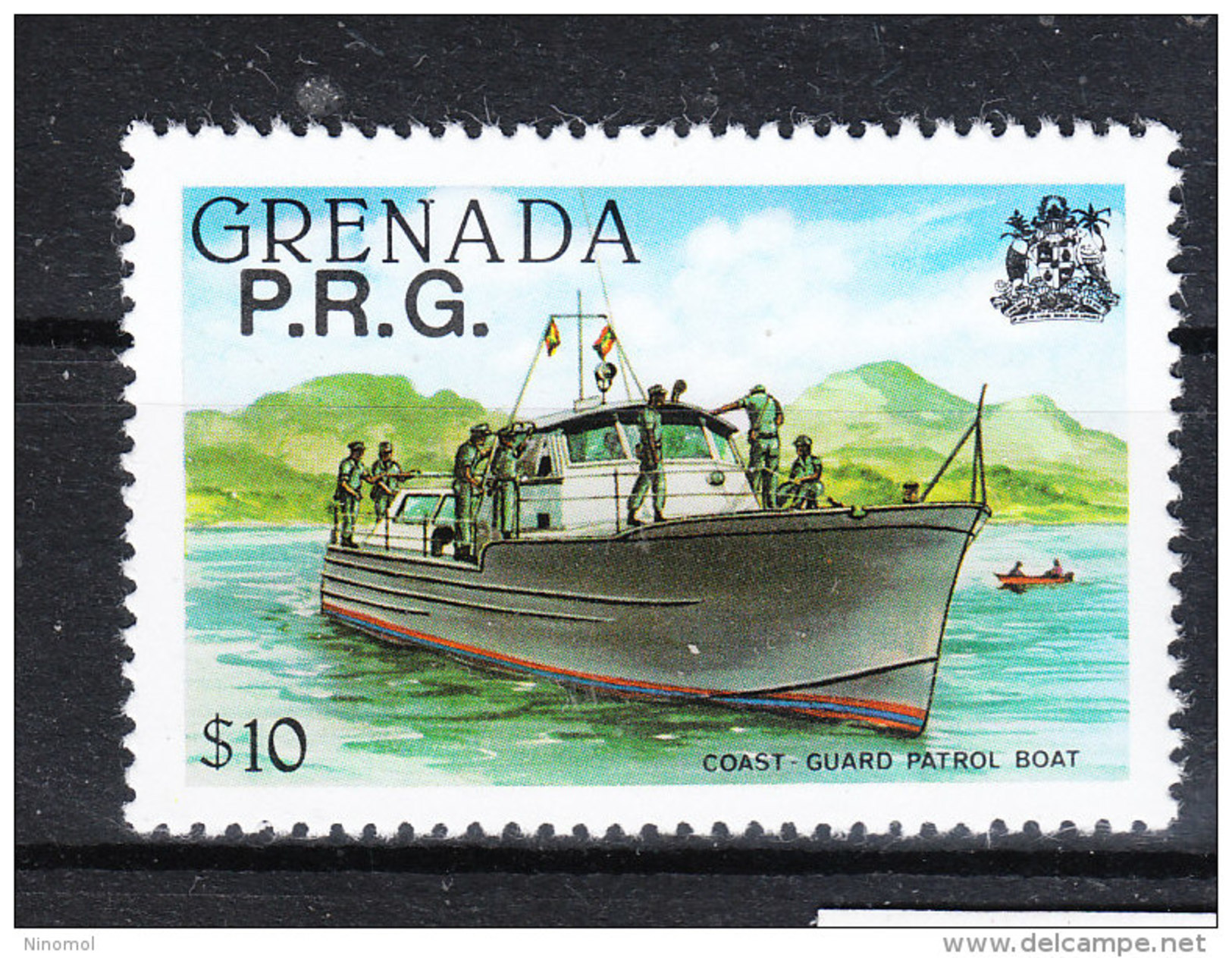 Grenada  -   1982.  Lancia Guardacoste.  Coast Guard Patrol Boat.  Ovpt.  P.R.G.. MNH, Rare! - Barche