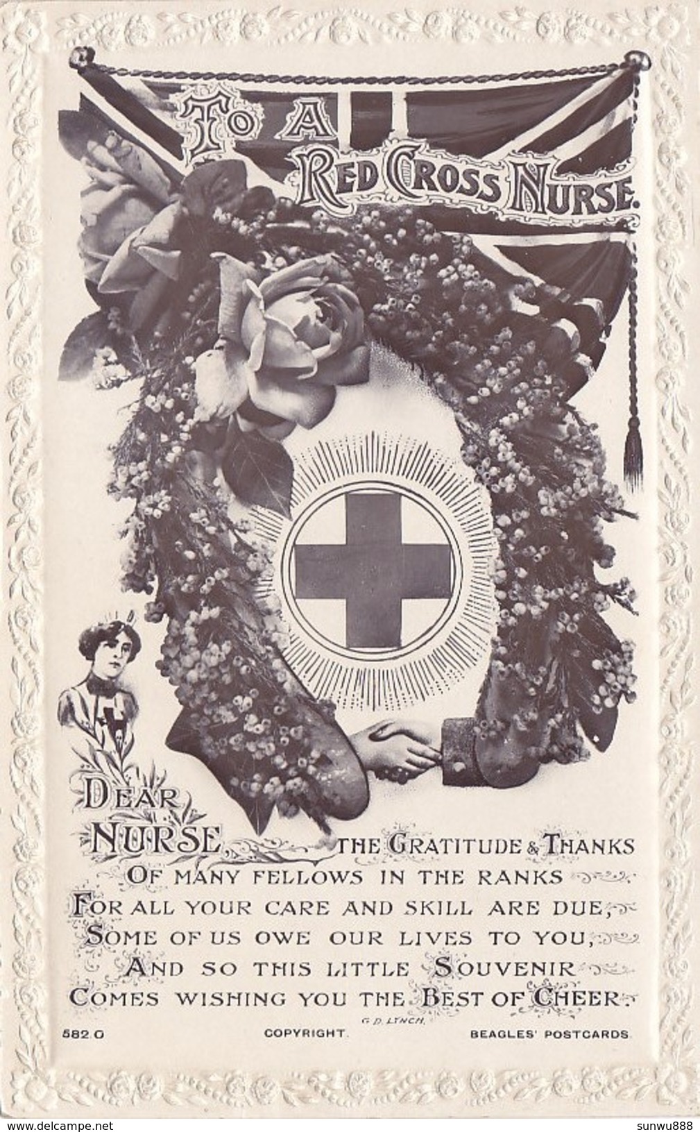 To A Red Cross Nurse (gratitude Card, Beagles, Bord Fleuri Gaufré, Top Condition) - Croix-Rouge