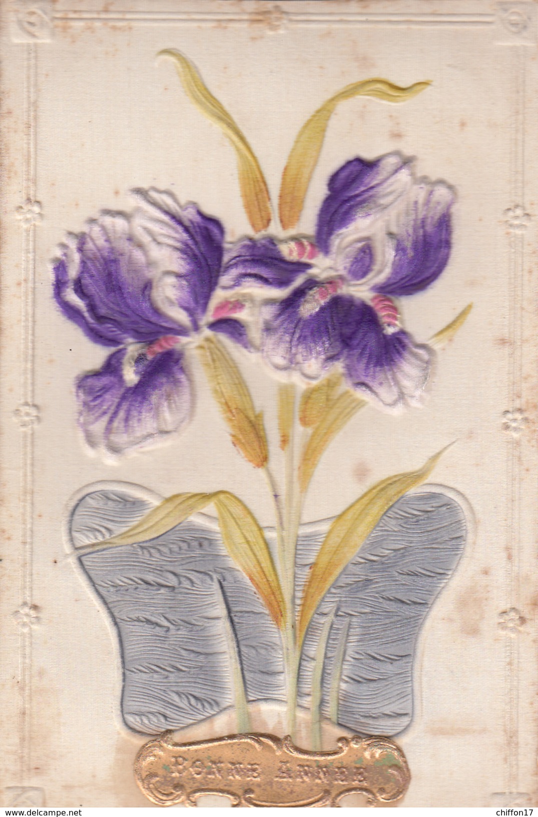 CPA  FLEURS IRIS Velours  Style Art Nouveau  Bonne Année - Blumen