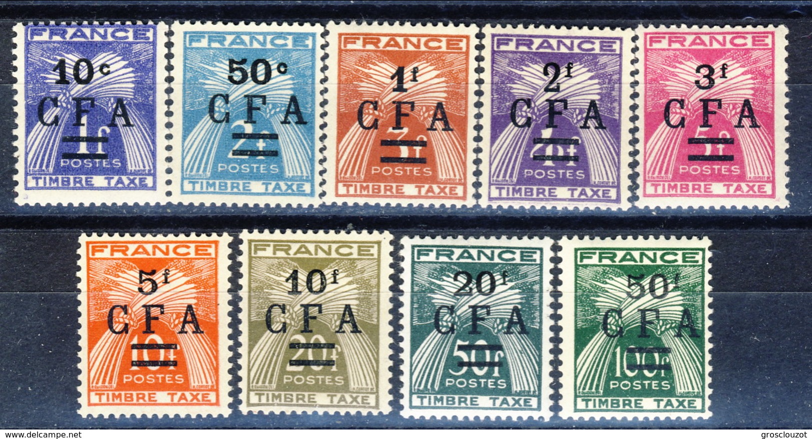 Reunion Tasse 1949 - 50 Serie N. 36-44 MLH Cat. &euro; 35 - Timbres-taxe