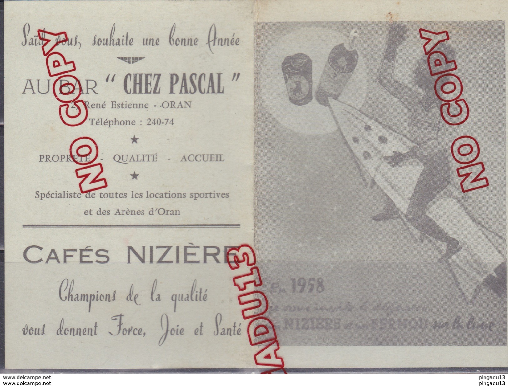 Au Plus Rapide Calendrier Publicité Pernod Café Nizière Bar Chez Pascal Oran Algérie - Tamaño Pequeño : 1921-40