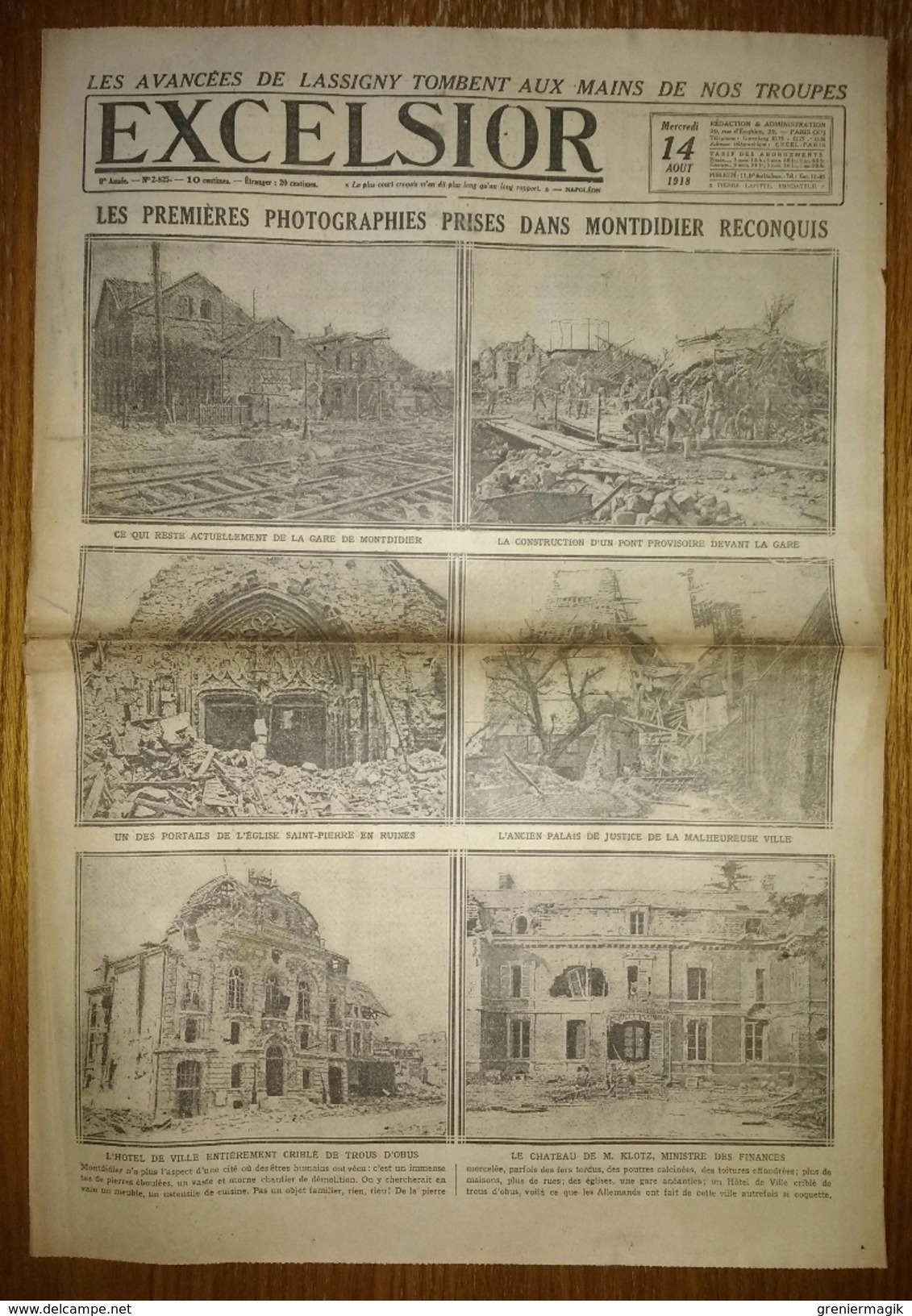 Excelsior 2825 14/08/1918 Les Premières Photos Prises Dans Montdidier Reconquis - Les Avancées De Lassigny - Autres & Non Classés
