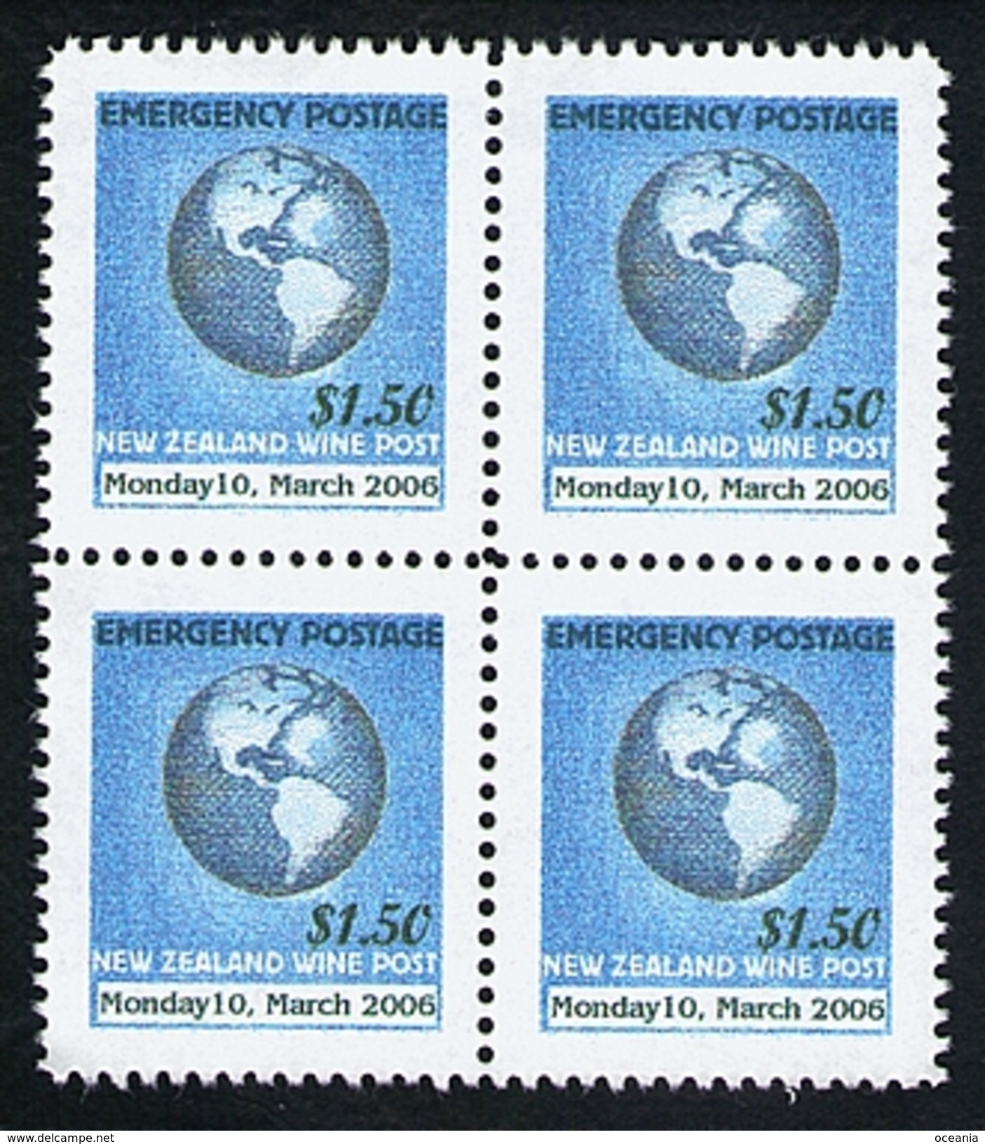 New Zealand Wine Post Superb Light Blue Printing Emergency Postage Overprint 2006 Block Of Four. - Other & Unclassified