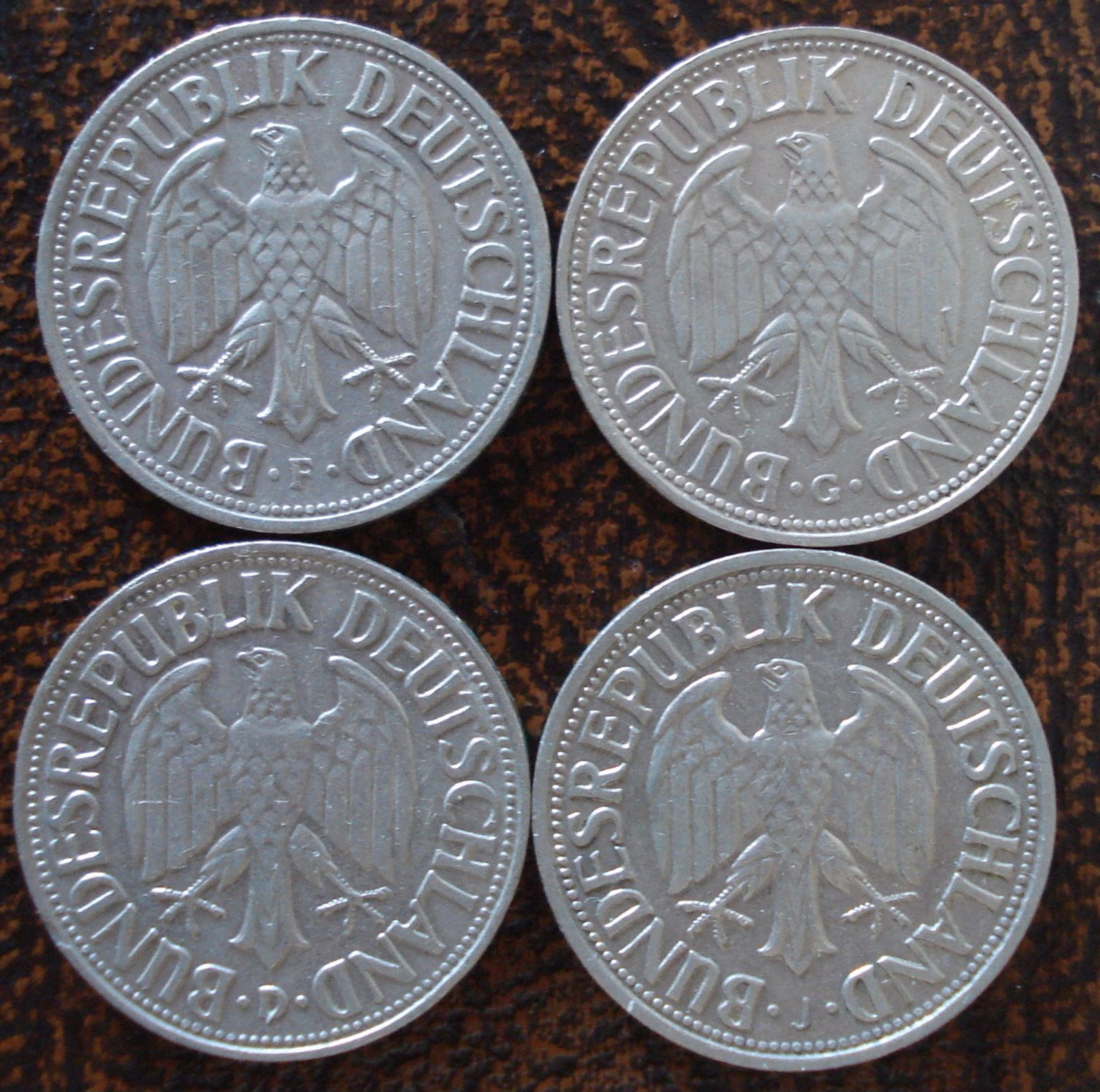 (J) GERMAN FEDERAL REPUBLIC: LOT 4 Coins Mark 1954 D,F,G And J XF (L23) GREAT OPPORTUNITY!!!!!!! - Collections