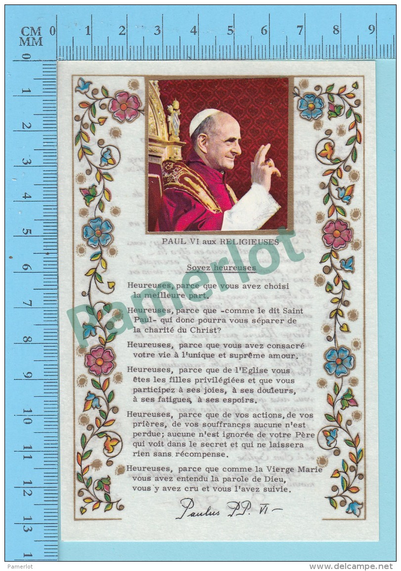 Message Aux Religieuses Par Le Pape Paul VI Recto Verso Sur Papier Parchemin + Fac-similé De Sa Signature -2 Scans - Devotion Images