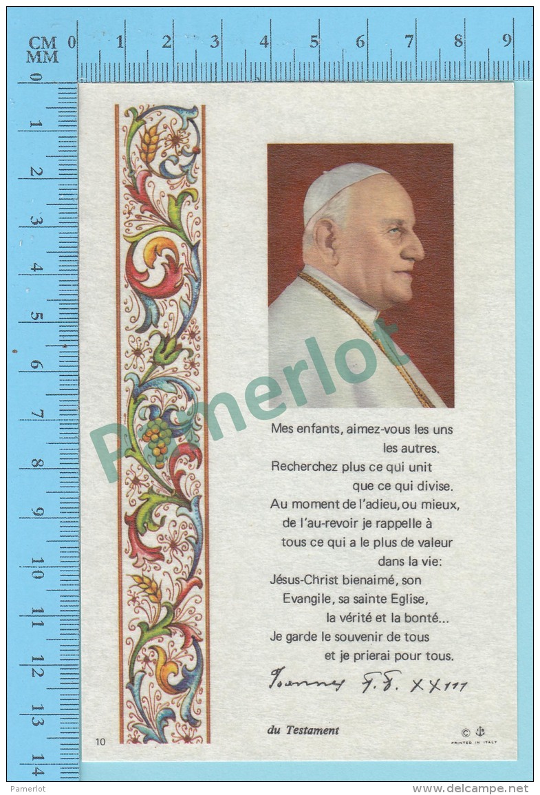 Extrait Du Testament Du Pape Jean XXIII, Et Sa Signature Fac-similé Sur Papier Parchemin - Andachtsbilder