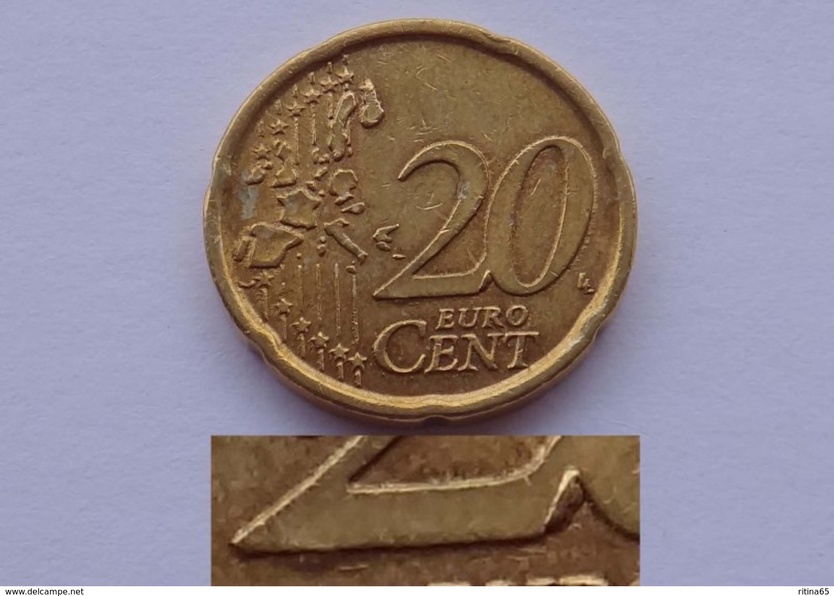 N. 44 ERRORE EURO !!! 20 CT. 1999 SPAGNA ESCRESCENZA DI METALLO !!! - Variétés Et Curiosités