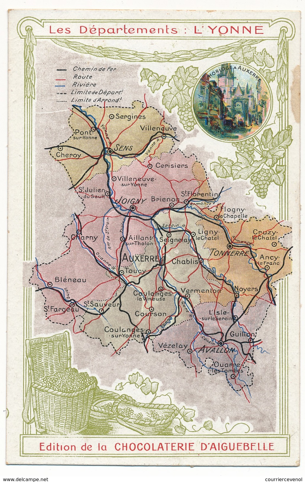 CPA - Carte Du Département De L'Yonne - Edition De La Chocolaterie Aiguebelle. - Autres & Non Classés