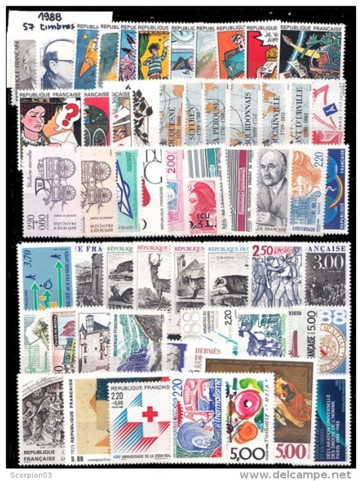 France Année Complete 1988 - 57 Timbres* * TB - 1980-1989