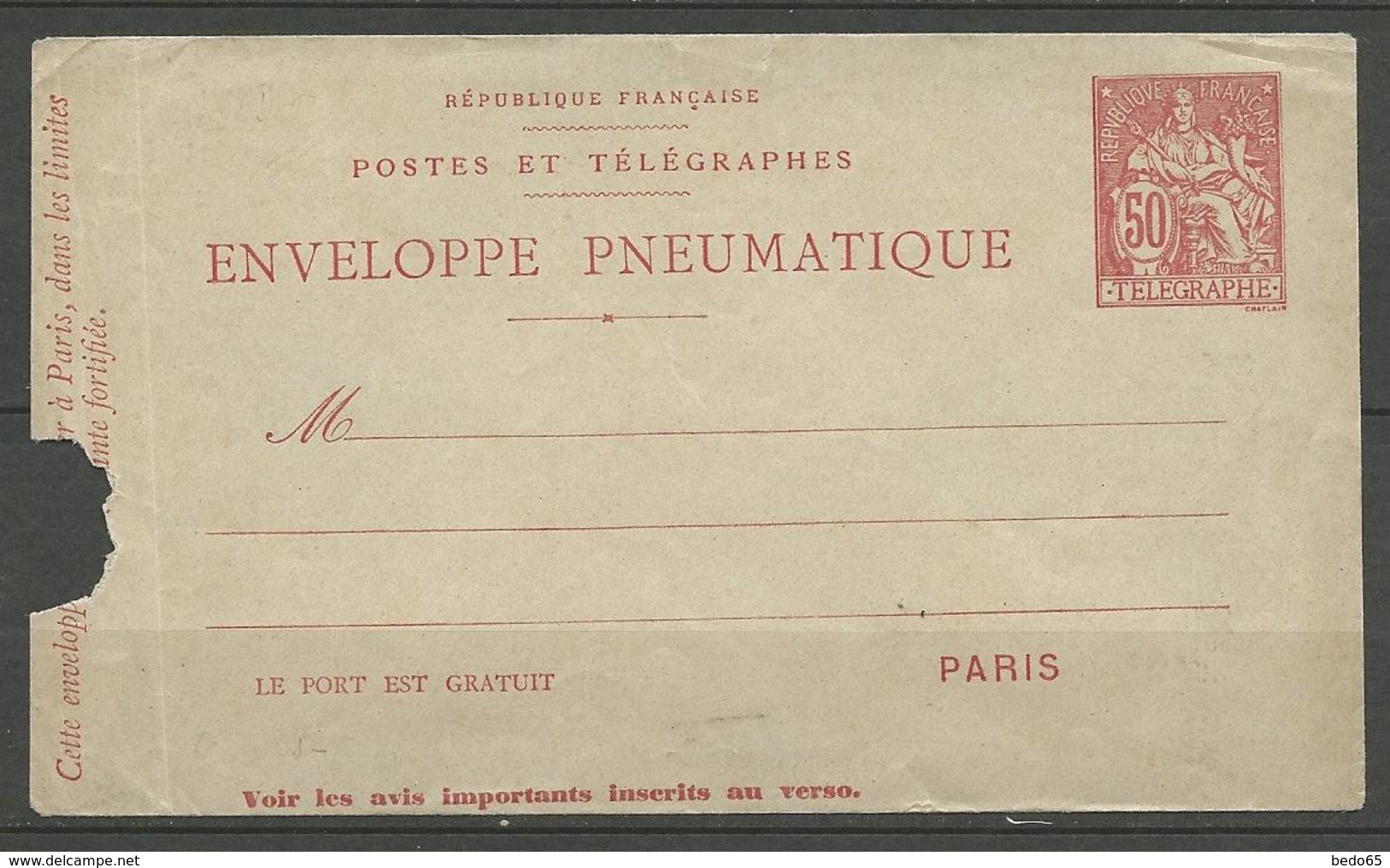 ENTIER TYPE CHAPELAIN NEUVE  N° 2763-EPP - Pneumatische Post