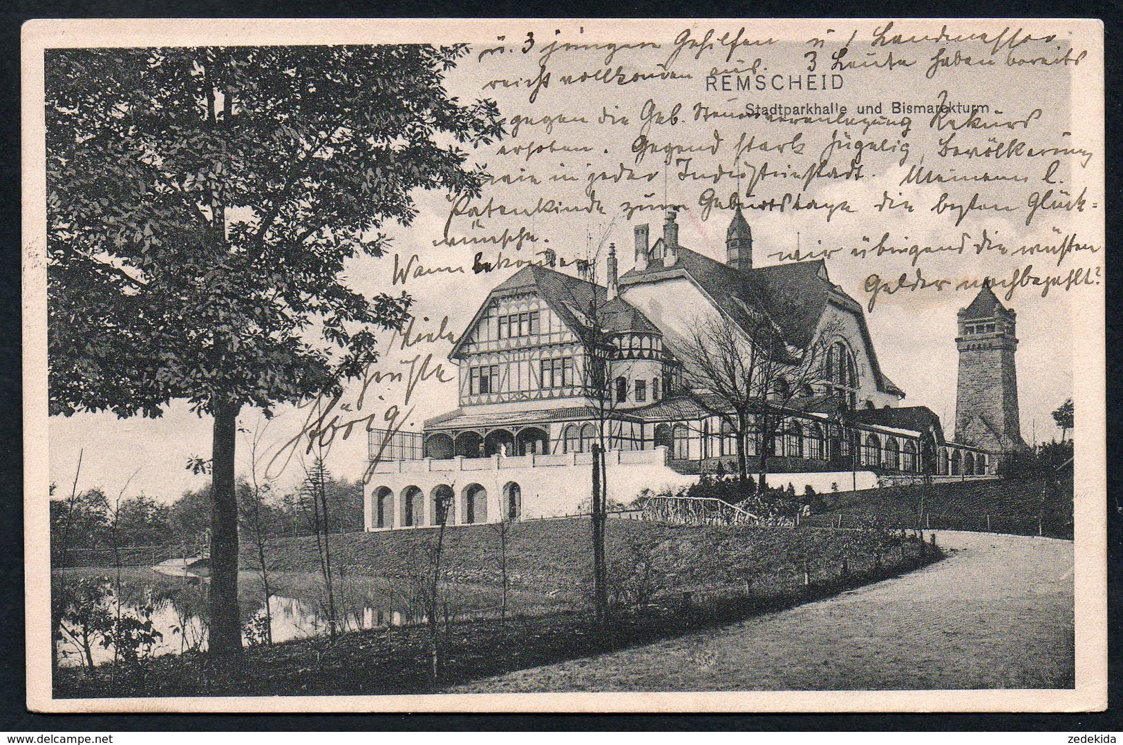 9498 - Alte Ansichtskarte - Remscheid - Stadtparkhall Und Bismarckturm - Gel 1909 - Biegel - Remscheid