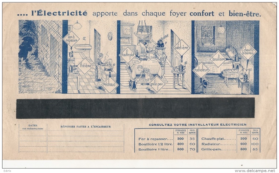 FACTURE  électricité Avec Pub Illustrée -  Energie électrique Du Sud Ouest  - 1937 - La Cuisine électrique ... - 1900 – 1949