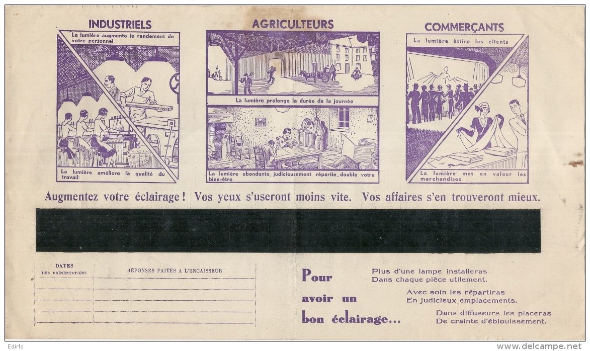 FACTURE  électricité Avec Pub Illustrée -  Energie électrique Du Sud Ouest  - 1937 -  Tachée -industriels .. ... - 1900 – 1949