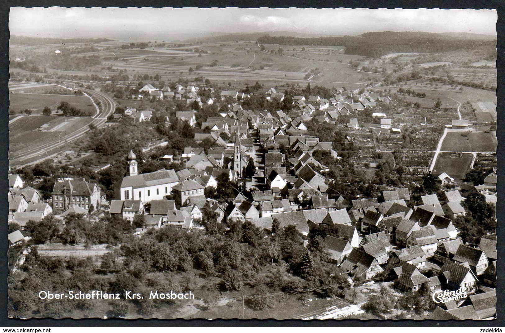 2598 - Alte Foto Ansichtskarte - Oberschefflenz - Krs. Mosbach - Gel - Luftaufnahme Luftbild - Mosbach