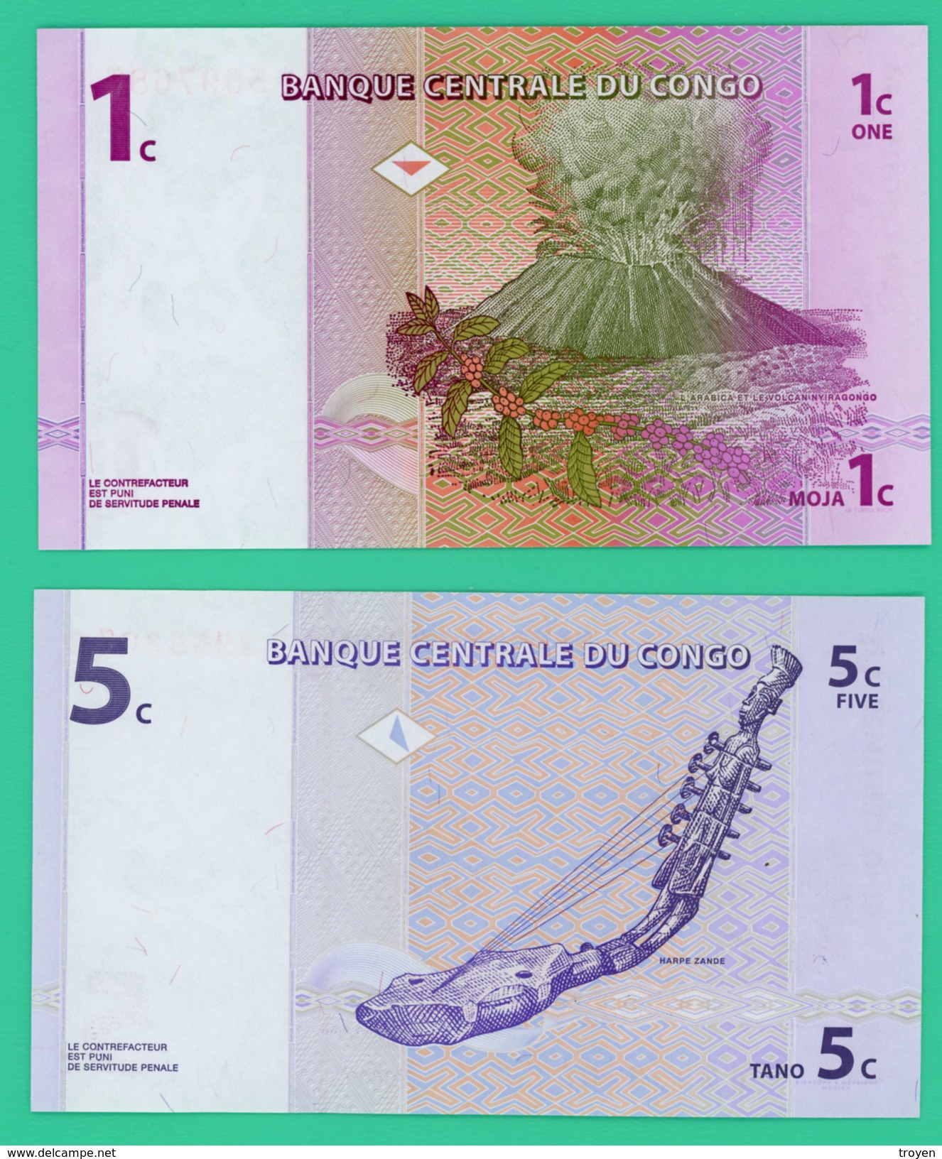 1 Et 2 C - Congo - 2 Billets - Neufs - N° A5097687  A - B3966206C - 1997 - - Republiek Congo (Congo-Brazzaville)