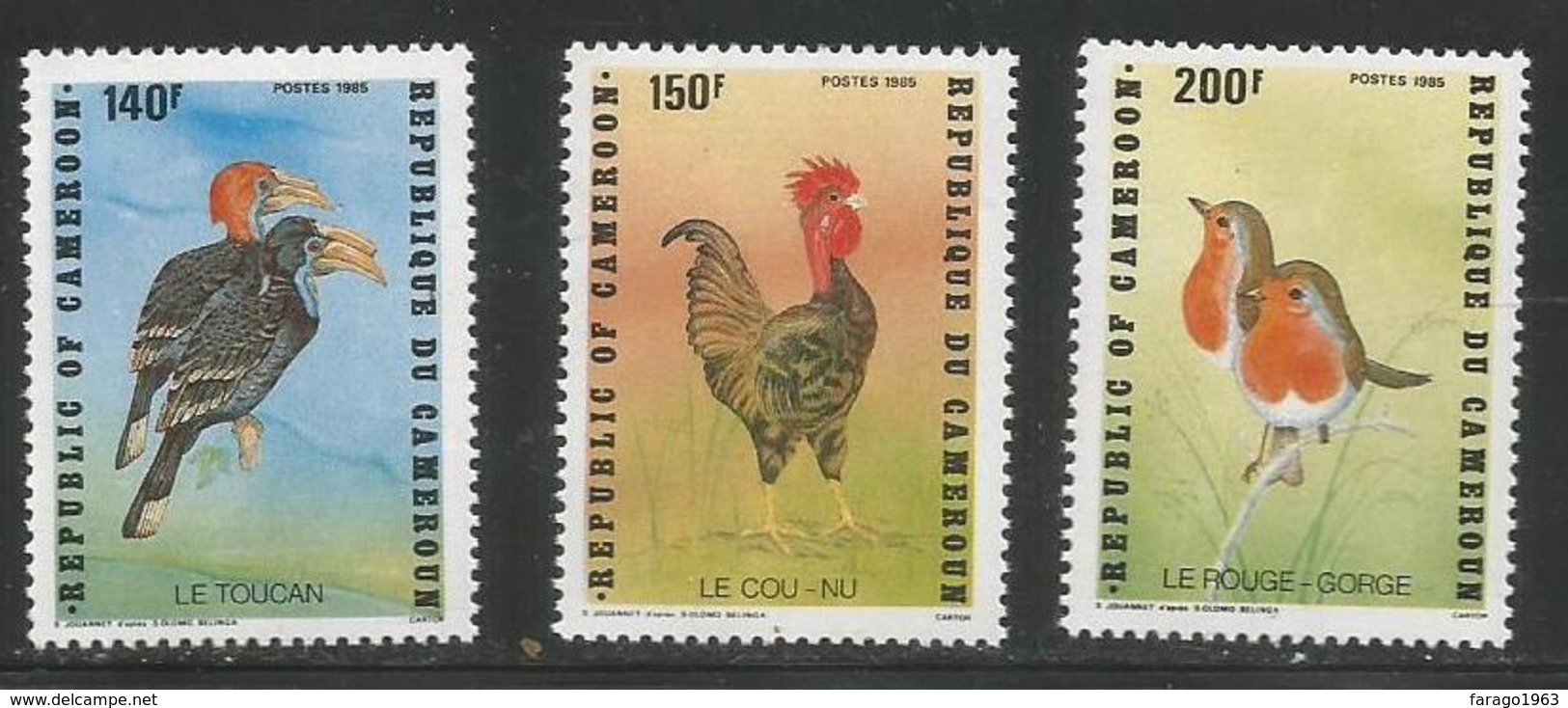 1985 Cameroun Cameroon Birds Toucan Rooster Cockrel Complete Set Of 3 MNH - Cameroon (1960-...)