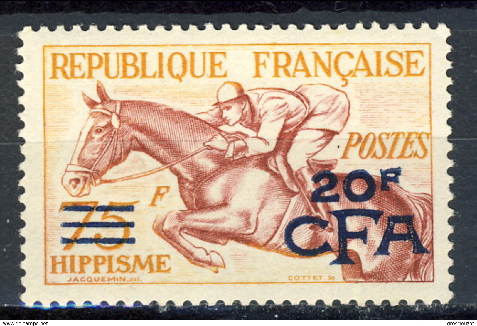 Reunion 1953 - 54 N. 318 F. 20 Su F. 75 Ippica MNH Cat. &euro; 93 - Nuovi