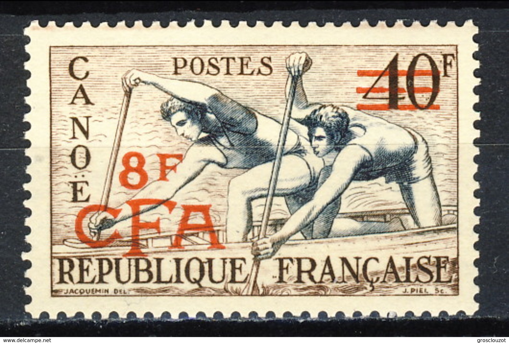 Reunion 1953 - 54 N. 314 F. 8 Su F. 40 Canoa MNH Cat. &euro; 44 - Nuovi