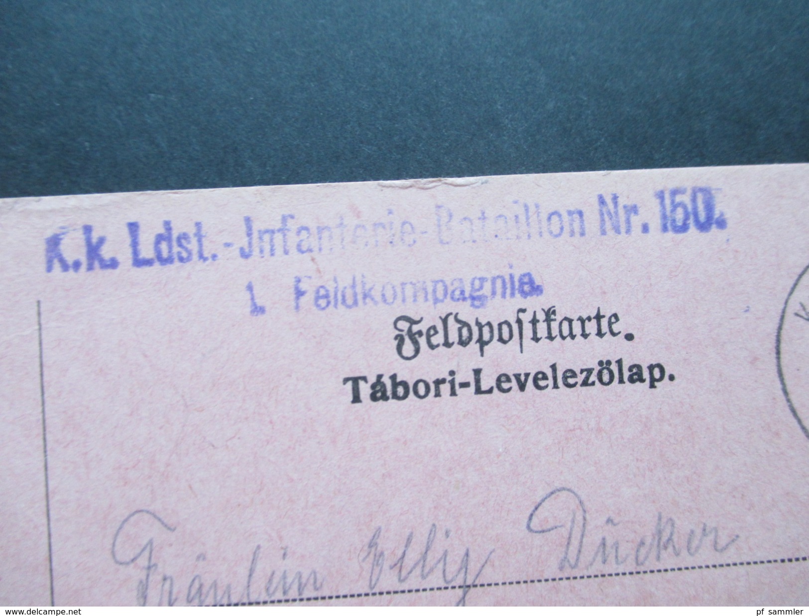 Österreich Feldpost 1. WK 1917 K.u.K. Ldst. Infanterie Bataillon Nr. 150 1. Feldkompagnie. Feldpostamt 638 - Cartas & Documentos