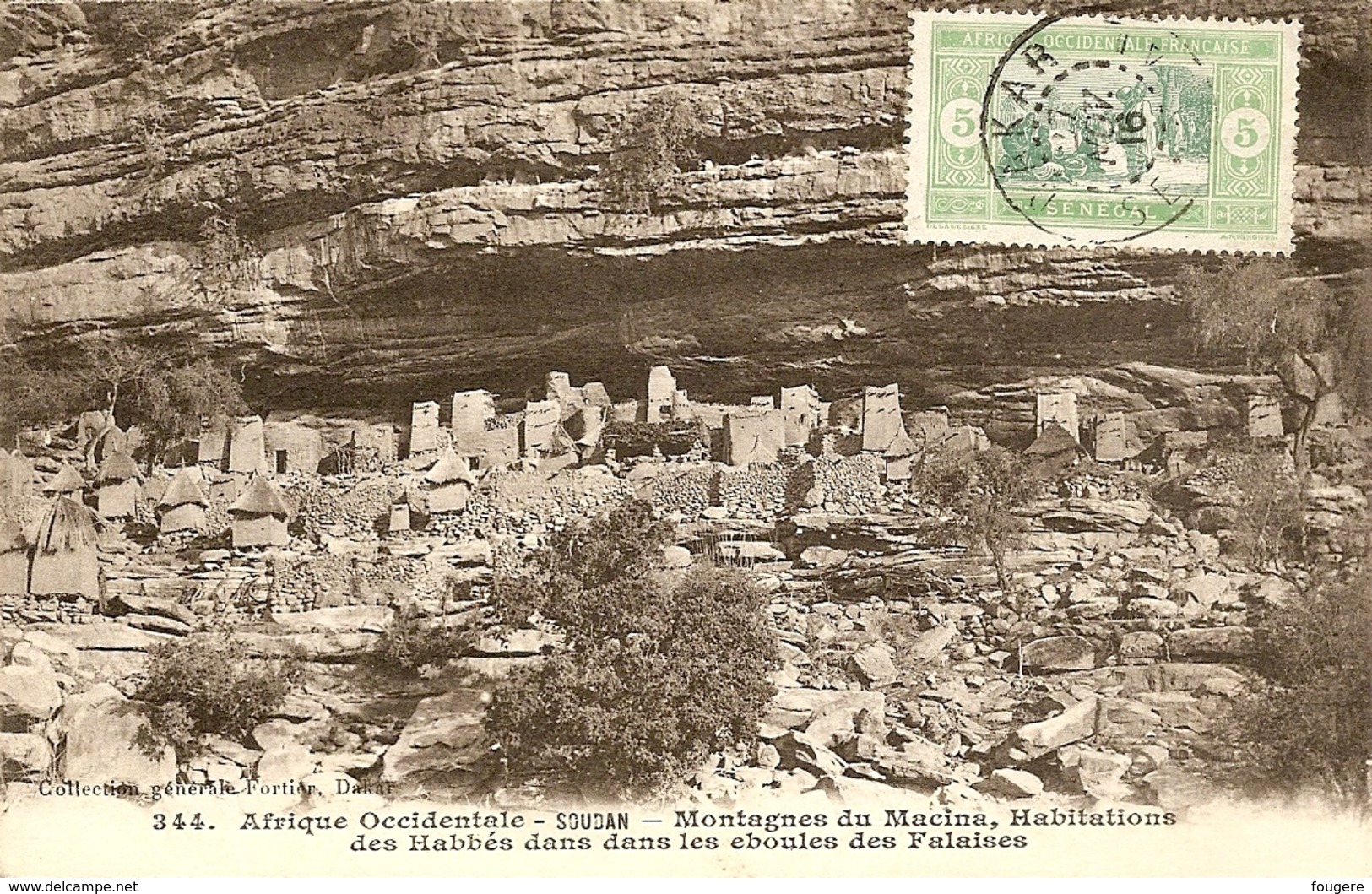 Afrique Occidentale, Soudan, Montagnes Macina, Habitations Des Habbés Dans Les Eboules Des Falaises. Oblitération 1916. - Soudan