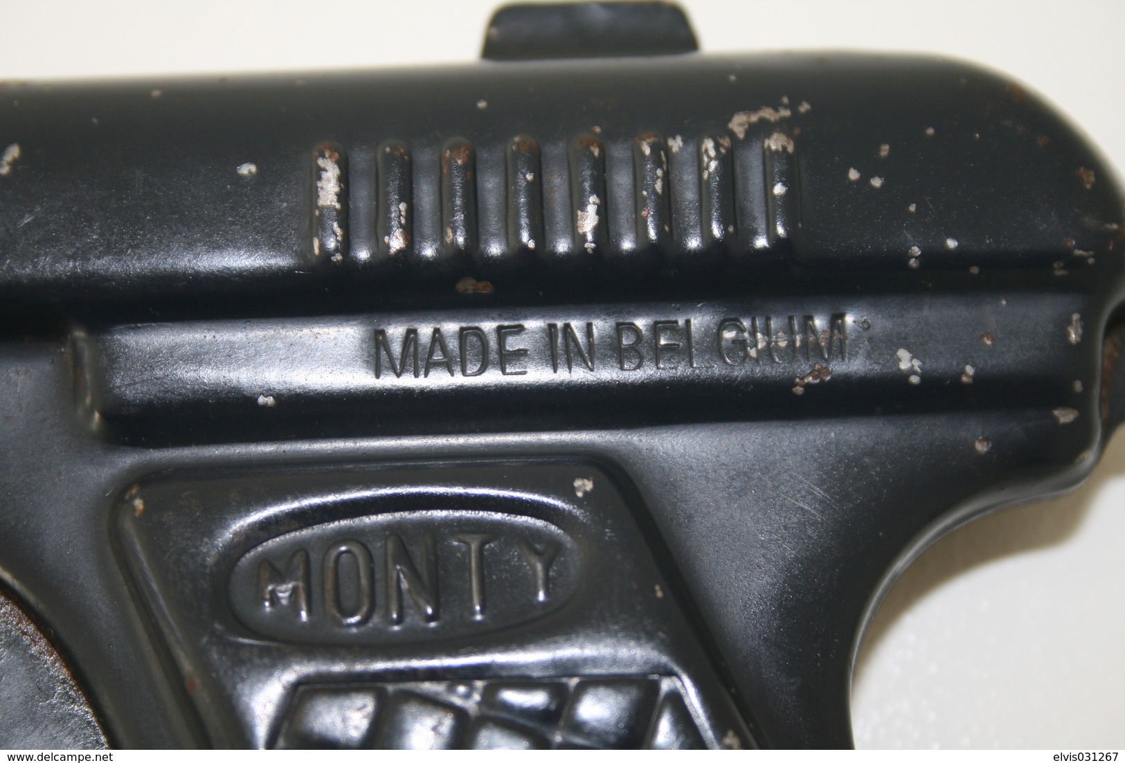 Vintage TOY GUN : MONTY Made In Belgium - L=20cm - 1940s - Keywords : Cap - Cork Gun - Rifle - Revolver - Pistol - Tin - Decorative Weapons