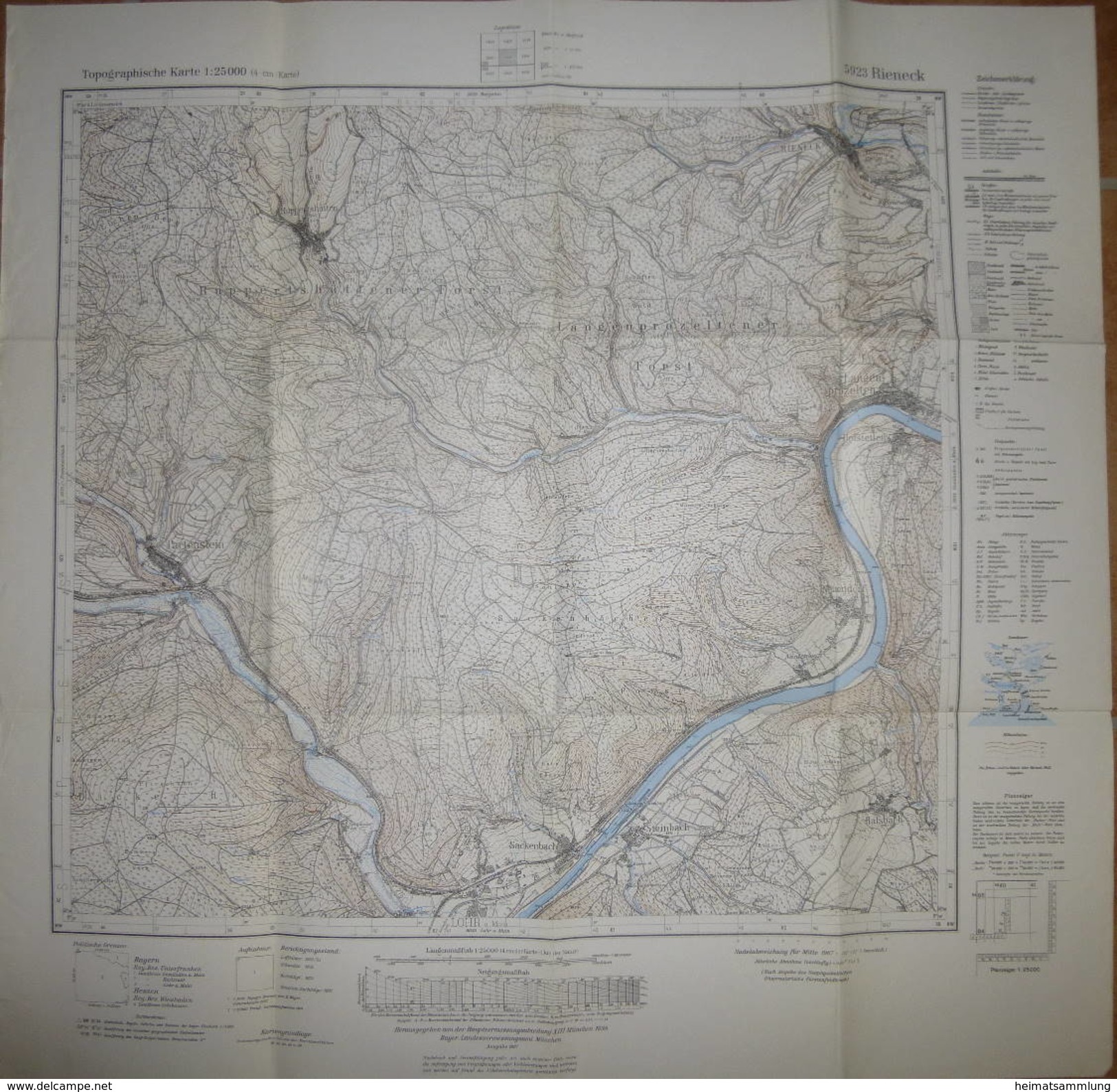 Rieneck 1967 - Topographische Karte 5923 - Maßstab 1:25'000 60cm X 61cm - Topographische Karten