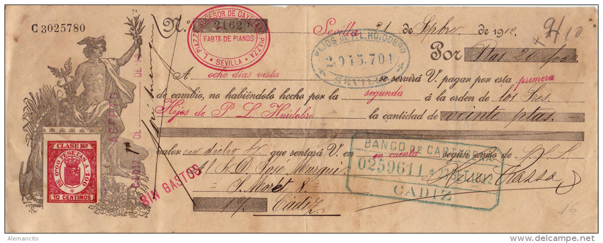 LETRA DE CAMBIO QUE PODEMOS DEFINIRLA COMO UN DOCUMENTO MERCANTIL AÑO 1912 - Documentos Históricos