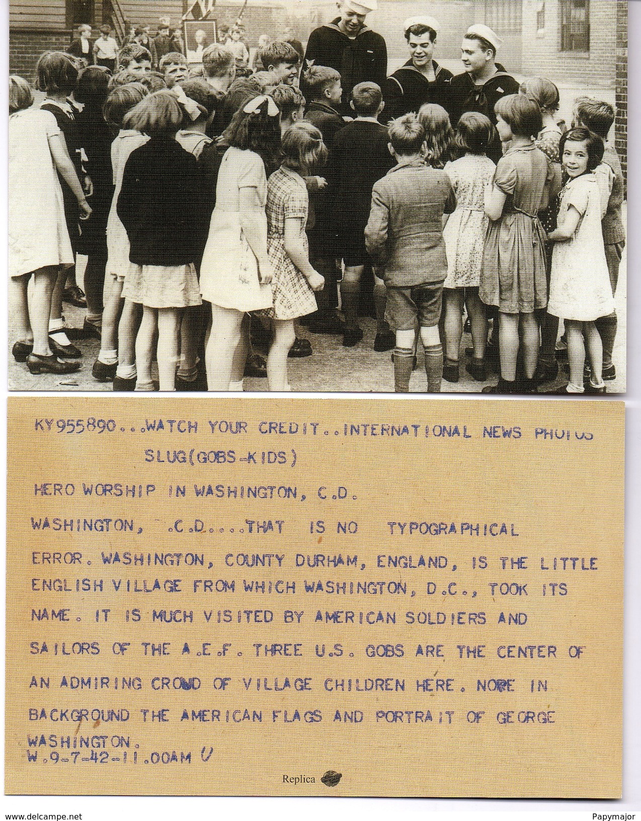 WW2 - Photo Accueil De Marins Américains Dans Un Village Anglais En Juillet 1942 Et Télégramme Agence De Presse - Documenten