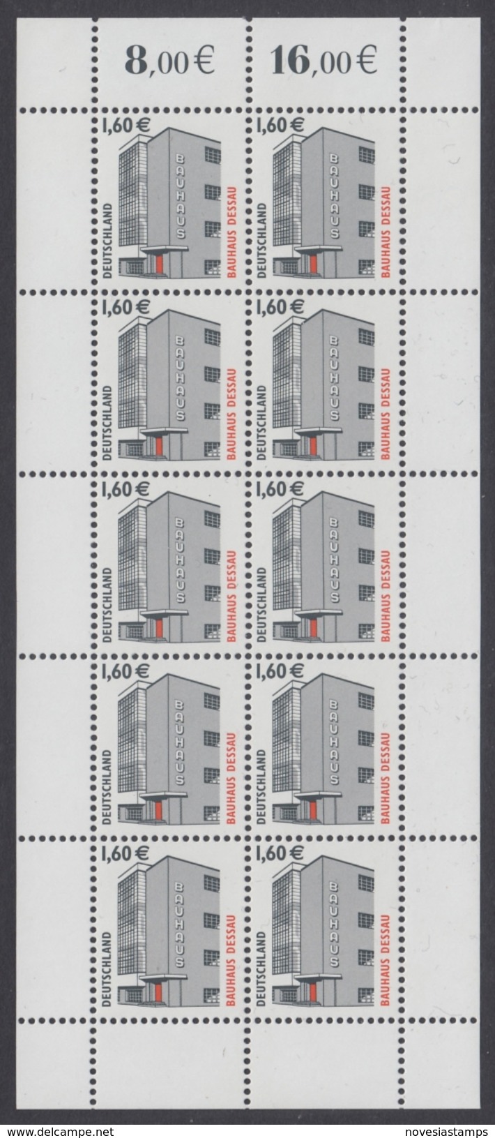 !a! GERMANY 2002 Mi. 2302 MNH SHEET(10) -Bauhaus Dessau - 2001-2010