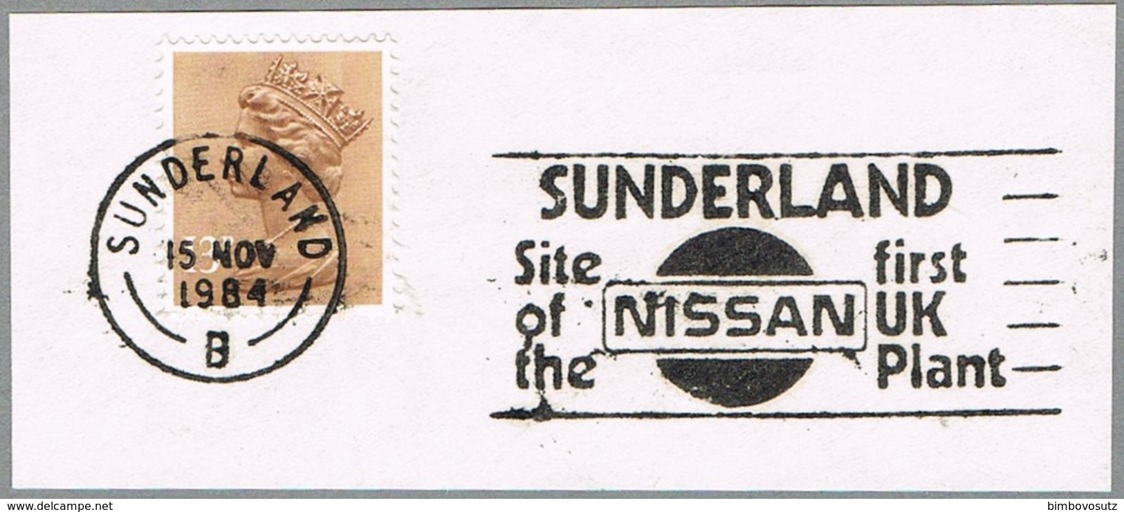 England Sundland 1984  Briefstück Maschinenwerbestempel - Nissan - - Voitures