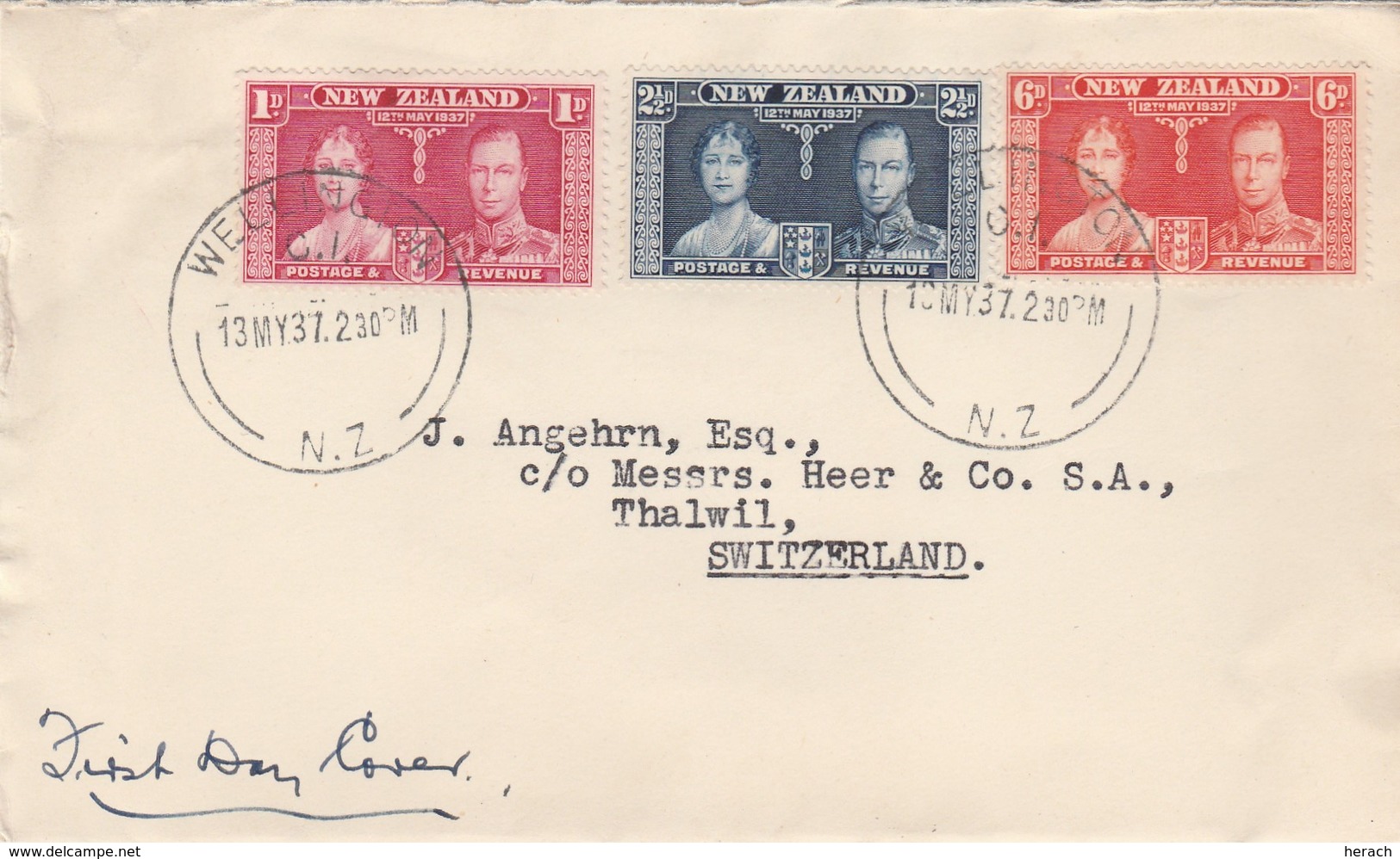 Nouvelle Zélande Lettre Pour La Suisse 1937 - Lettres & Documents