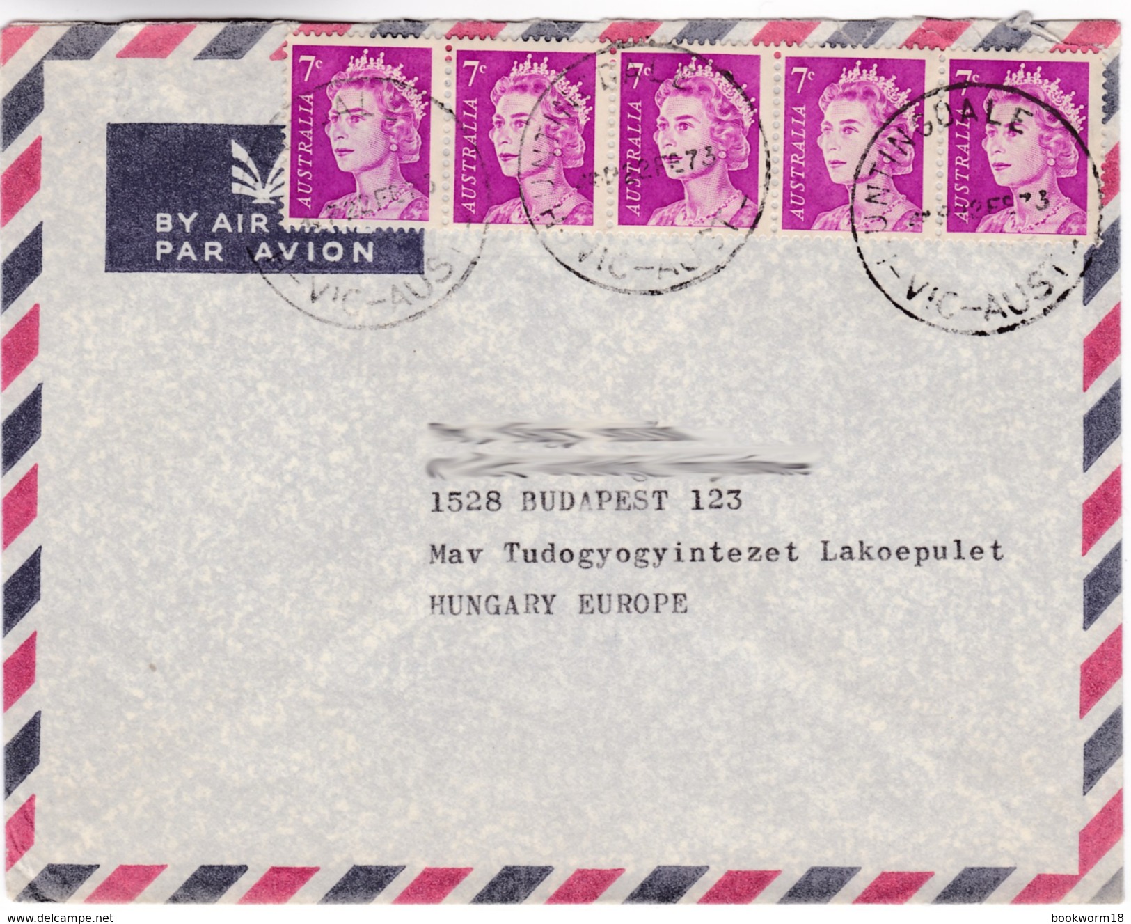 821 Australia Lettre Huntingdale To Budapest 5x 7c Queen Elizabeth II - Lettres & Documents