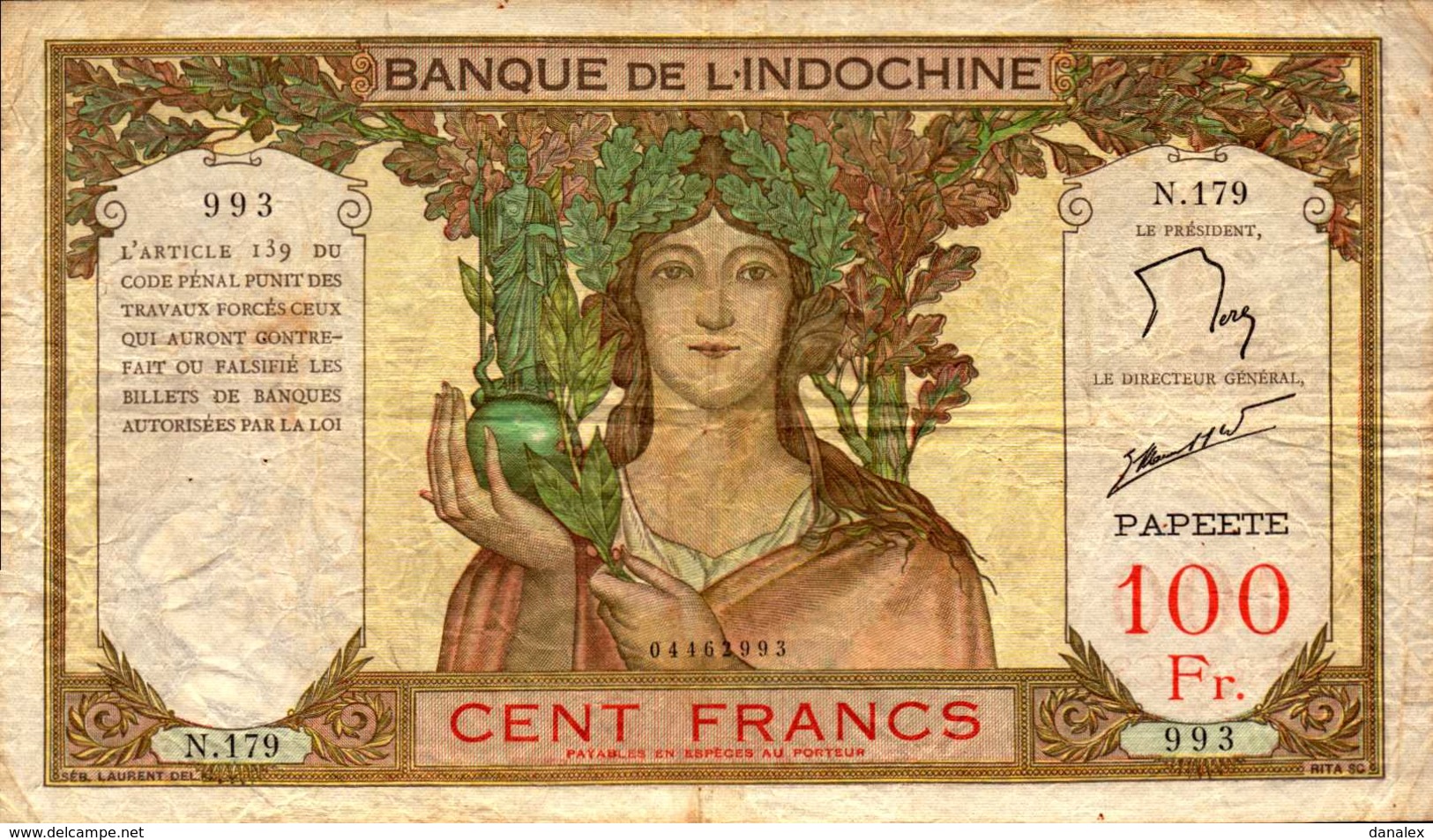 TAHITI PAPETEE Banque D'Indochine 100 FRANCS De 1939-65nd Pick 14d - Autres & Non Classés