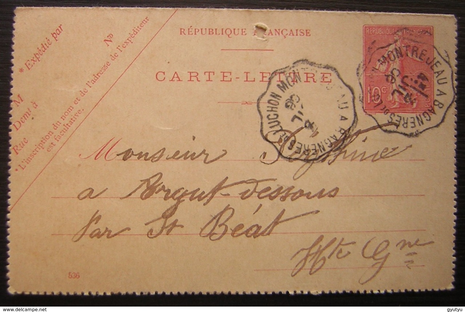 1906 Montréjeau à Bagnères De Luchon Sur Carte Lettre, Commande De Roquefort - Poste Ferroviaire